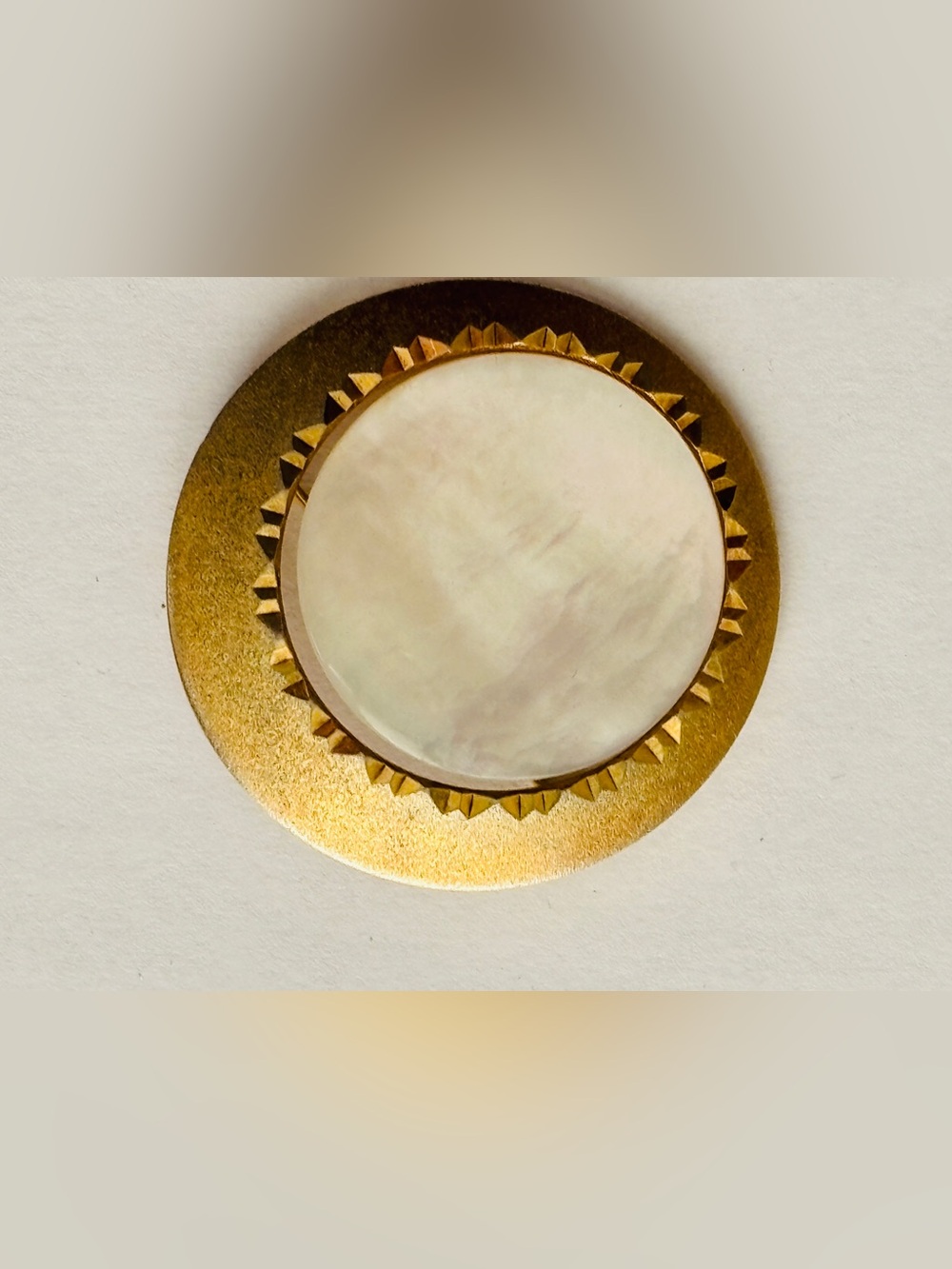 Gold Moon Shaped Brooch with Mother-of-Pearl Center ~ Made in Germany ~